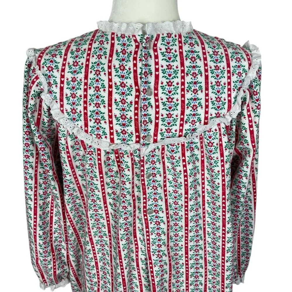 Vintage Lanz of Salzburg Cotton Flannel Nightgown Floral Hearts Medium Cottage - Picture 9 of 15